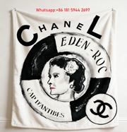 Chanel Eden Roc Coco Portrait Vintage Flannel Sofa Throw Blanket IMG_6778